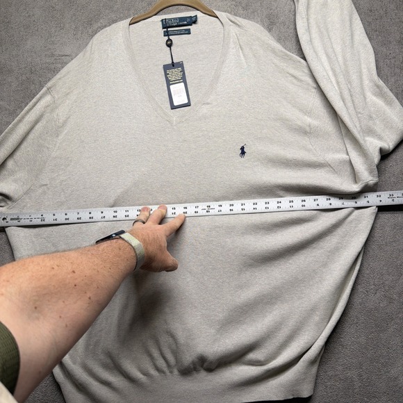 Polo Ralph Lauren Pima Cotton V Neck Sweater Taupe Big & Tall 5XB - Picture 5 of 7